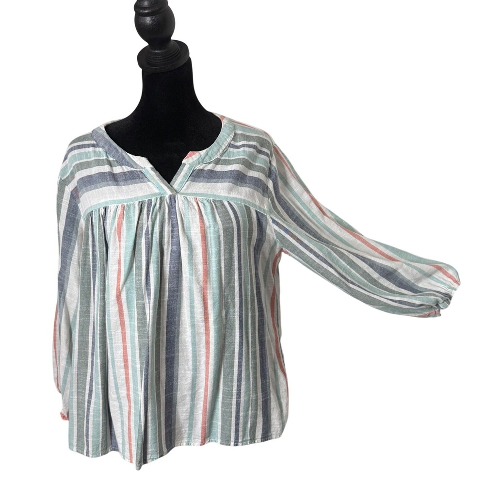 Knox Rose BOHO Faded Striped Blouse Size‎ M Peasant Tunic Top Bishop Beach